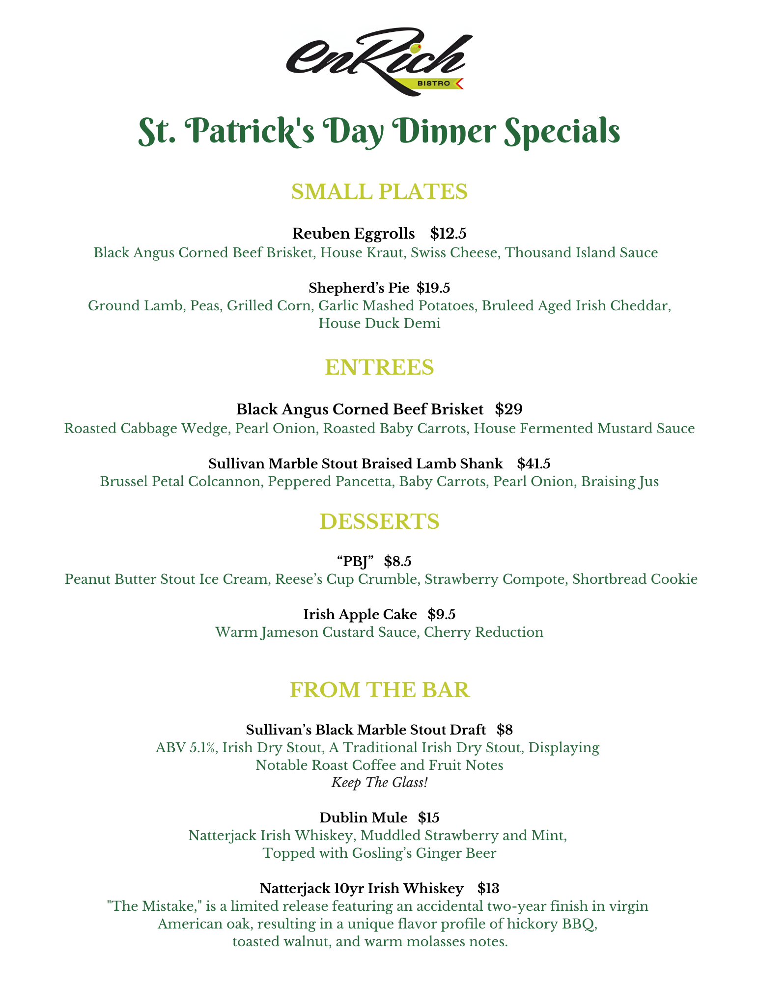 st pattys day dinner menus